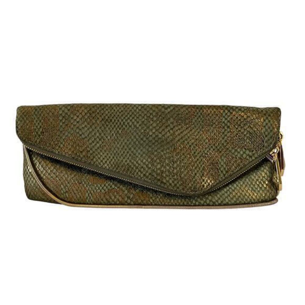 Henri Bendel Debutante Slim Metallic Snake Print Asymmetric Clutch Evening Bag